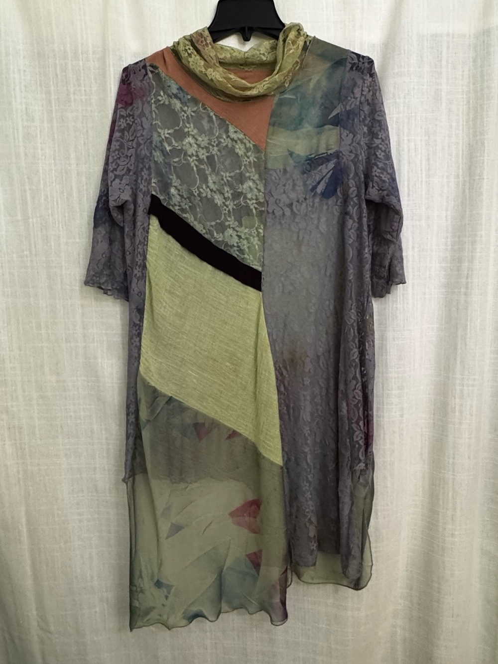 Lee Andersen Patchwork Lace Lagenlook Tunic Dress Size M Artsy Fairy Boho